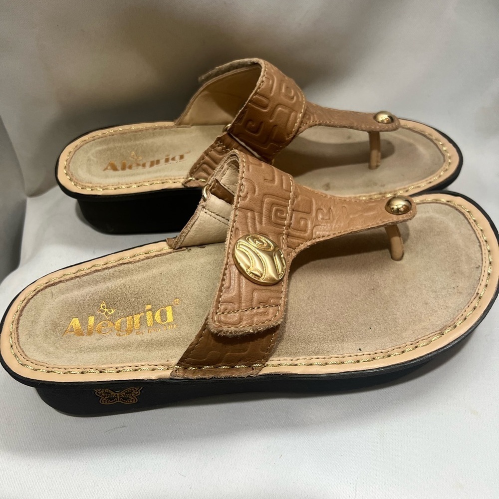 Alegria Carina Tan and Gold Sandals Size 36 - Picture 4 of 8